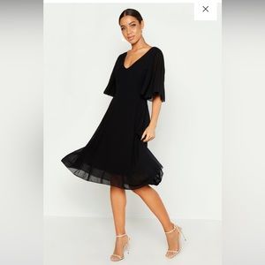 Boohoo Black Midi Chiffon Dress
